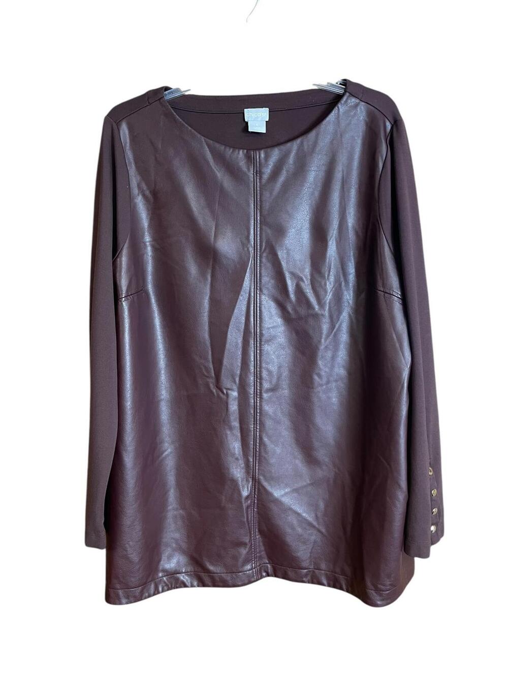 Chico's faux leather front brown ponte tunic 3 (XL)